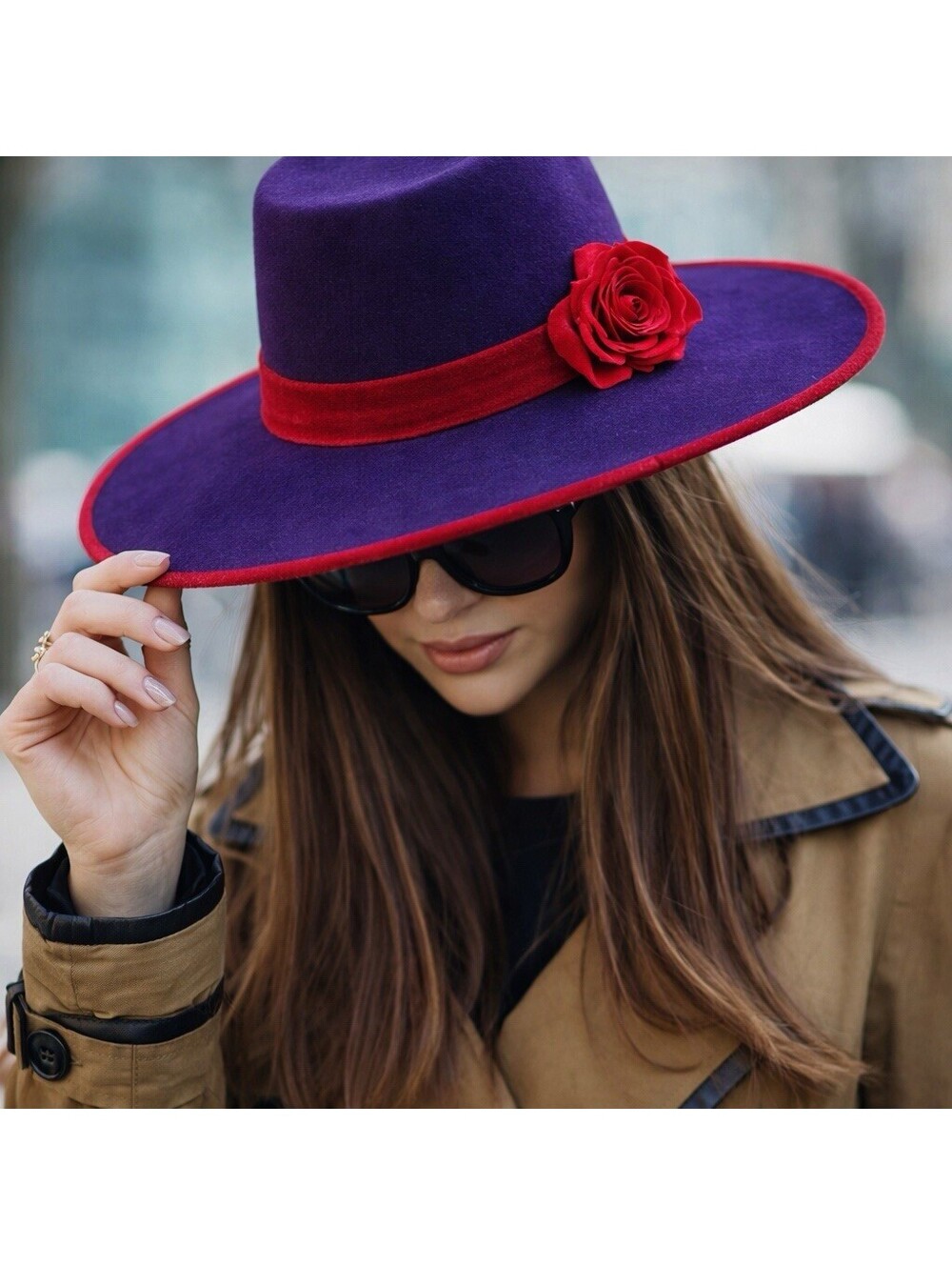 Scala Wool Wide Brim Hat Purple Red
